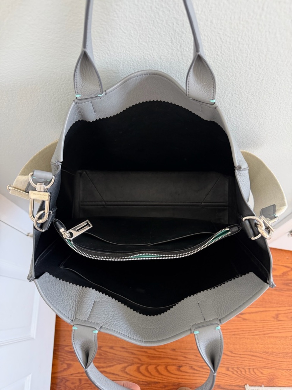 Tiffany & Co. Gray Leather Tote with Beige Strap - Picture 3 of 16